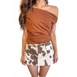 Just USA Brown Cow Print Denim Skort